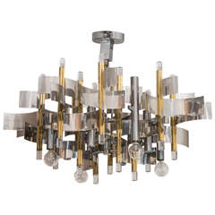 Mid Century Modern Metal and Lucite Chandelier By Gaetano Sciolari